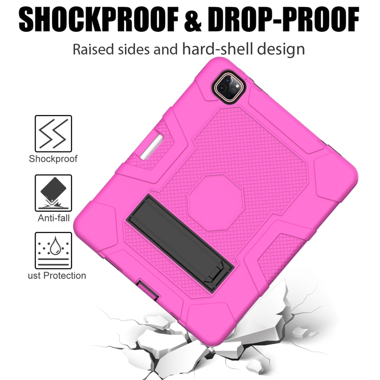 For iPad Pro 12.9 inch (2020) Contrast Color Robot Shockproof Silicone + PC Protective Tablet Case with Holder(Rose Red Black) For iPad Pro 12.9 inch (2020) Contrast Color Robot Shockproof Silicone + PC Protective Tablet Case with Holder(Rose Red Black)