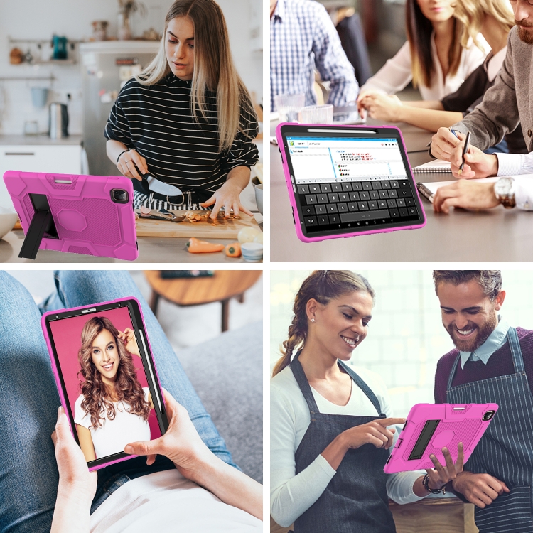 For iPad Pro 12.9 inch (2020) Contrast Color Robot Shockproof Silicone + PC Protective Tablet Case with Holder(Rose Red Black) For iPad Pro 12.9 inch (2020) Contrast Color Robot Shockproof Silicone + PC Protective Tablet Case with Holder(Rose Red Black)