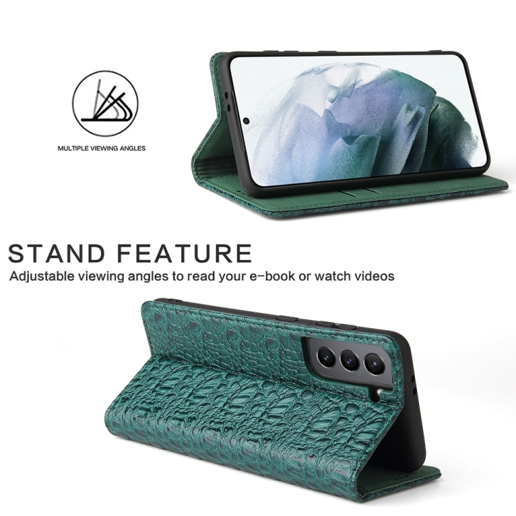 For Samsung Galaxy S21 Ultra 5G Fierre Shann Crocodile Texture Magnetic Horizontal Flip Genuine Leather Case with Holder & Card Slot(Green) For Samsung Galaxy S21 Ultra 5G Fierre Shann Crocodile Texture Magnetic Horizontal Flip Genuine Leather Case with Holder & Card Slot(Green)