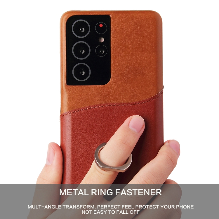 For Samsung Galaxy S21+ 5G Fierre Shann Oil Wax Texture Genuine Leather Back Cover Case with 360 Degree Rotation Holder & Card Slot(Brown) For Samsung Galaxy S21+ 5G Fierre Shann Oil Wax Texture Genuine Leather Back Cover Case with 360 Degree Rotation Holder & Card Slot(Brown)