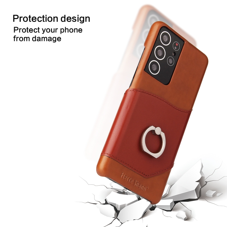 For Samsung Galaxy S21+ 5G Fierre Shann Oil Wax Texture Genuine Leather Back Cover Case with 360 Degree Rotation Holder & Card Slot(Brown) For Samsung Galaxy S21+ 5G Fierre Shann Oil Wax Texture Genuine Leather Back Cover Case with 360 Degree Rotation Holder & Card Slot(Brown)