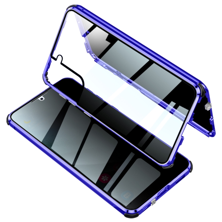 For Samsung Galaxy S21+ 5G Four-corner Shockproof Anti-peeping Magnetic Metal Frame Double-sided Tempered Glass Case(Blue) For Samsung Galaxy S21+ 5G Four-corner Shockproof Anti-peeping Magnetic Metal Frame Double-sided Tempered Glass Case(Blue)
