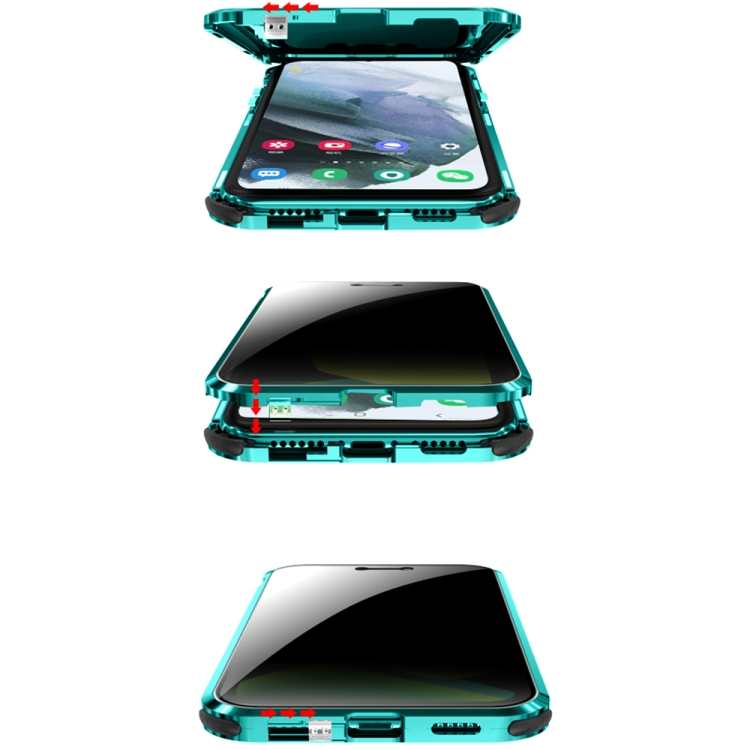 For Samsung Galaxy S21+ 5G Four-corner Shockproof Anti-peeping Magnetic Metal Frame Double-sided Tempered Glass Case(Blue) For Samsung Galaxy S21+ 5G Four-corner Shockproof Anti-peeping Magnetic Metal Frame Double-sided Tempered Glass Case(Blue)