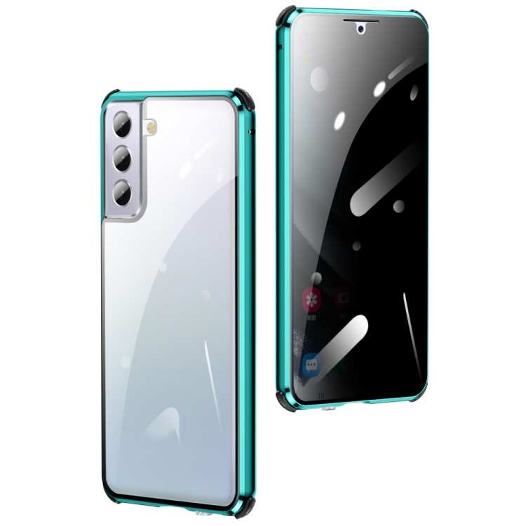For Samsung Galaxy S21+ 5G Four-corner Shockproof Anti-peeping Magnetic Metal Frame Double-sided Tempered Glass Case(Blue) For Samsung Galaxy S21+ 5G Four-corner Shockproof Anti-peeping Magnetic Metal Frame Double-sided Tempered Glass Case(Blue)