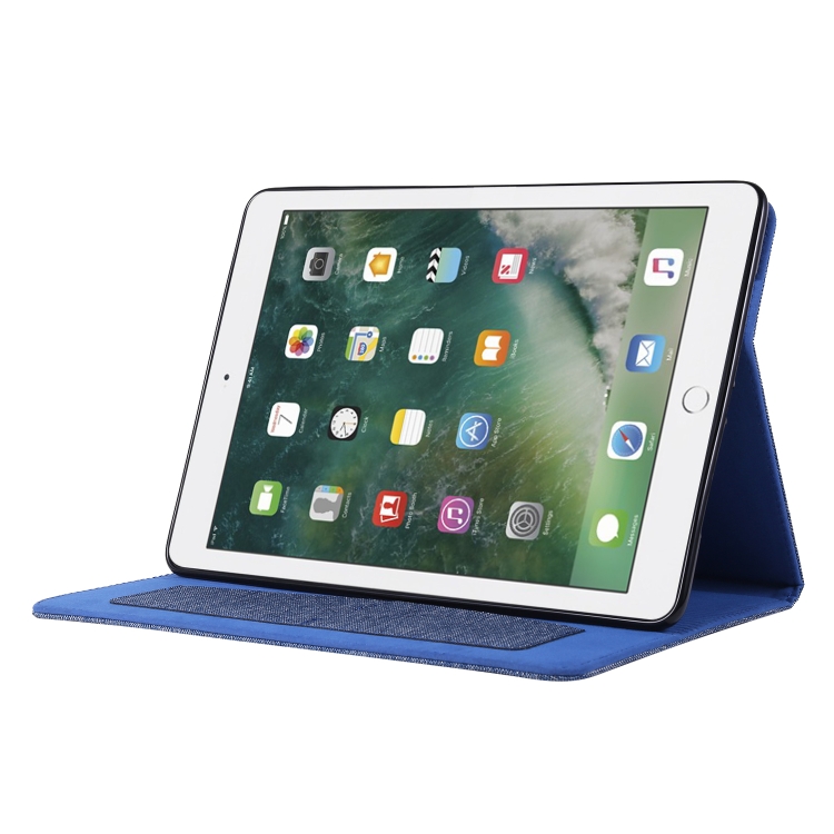 Horizontal Flip TPU + Fabric PU Leather Protective Case with Name Card Clip For iPad 9.7 (2017/2018) & iPad Air & Air2 & iPad Pro 9.7(Dark Blue) Horizontal Flip TPU + Fabric PU Leather Protective Case with Name Card Clip For iPad 9.7 (2017/2018) & iPad Air & Air2 & iPad Pro 9.7(Dark Blue)