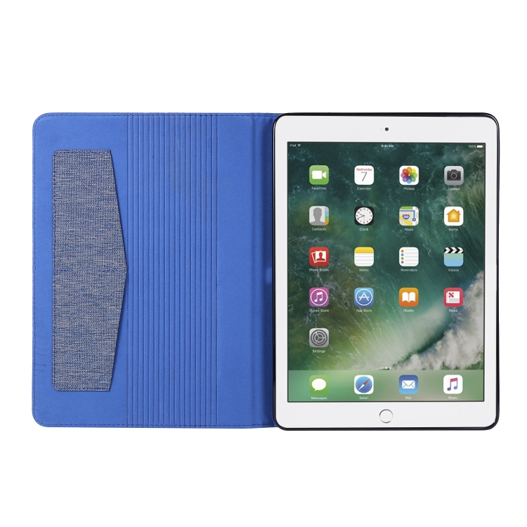 Horizontal Flip TPU + Fabric PU Leather Protective Case with Name Card Clip For iPad 9.7 (2017/2018) & iPad Air & Air2 & iPad Pro 9.7(Dark Blue) Horizontal Flip TPU + Fabric PU Leather Protective Case with Name Card Clip For iPad 9.7 (2017/2018) & iPad Air & Air2 & iPad Pro 9.7(Dark Blue)