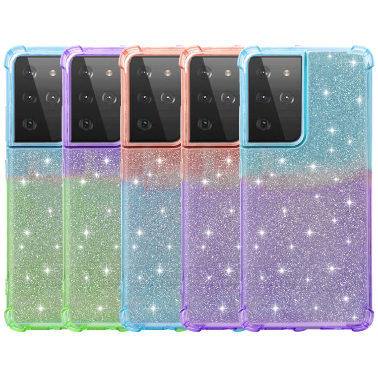 For Samsung Galaxy S21 5G Gradient Glitter Powder Shockproof TPU Protective Case(Blue Green) For Samsung Galaxy S21 5G Gradient Glitter Powder Shockproof TPU Protective Case(Blue Green)
