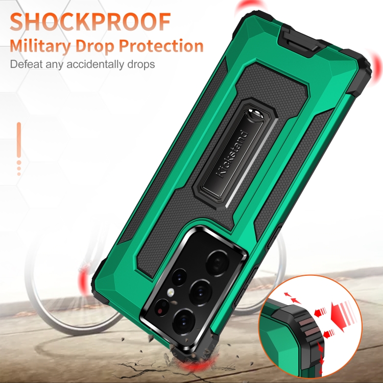 For Samsung Galaxy S21 Ultra 5G Knight Jazz PC+TPU Shockproof Protective Case with Foldable Holder(Dark Green) For Samsung Galaxy S21 Ultra 5G Knight Jazz PC+TPU Shockproof Protective Case with Foldable Holder(Dark Green)