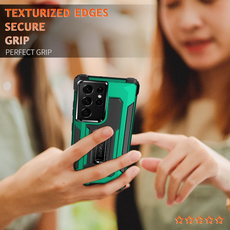 For Samsung Galaxy S21 Ultra 5G Knight Jazz PC+TPU Shockproof Protective Case with Foldable Holder(Dark Green) For Samsung Galaxy S21 Ultra 5G Knight Jazz PC+TPU Shockproof Protective Case with Foldable Holder(Dark Green)