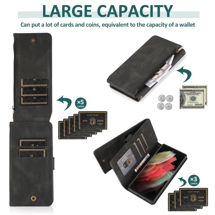 For Samsung Galaxy S21 Ultra 5G Skin-feel Crazy Horse Texture Zipper Wallet Bag Horizontal Flip Leather Case with Holder & Card Slots & Wallet & Lanyard(Black) For Samsung Galaxy S21 Ultra 5G Skin-feel Crazy Horse Texture Zipper Wallet Bag Horizontal Flip Leather Case with Holder & Card Slots & Wallet & Lanyard(Black)