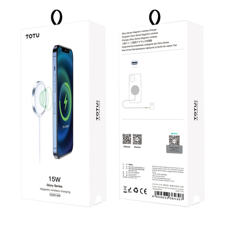 TOTUDESIGN CACW-048 Glory Series 15W Max Magnetic Wireless Charger(White)