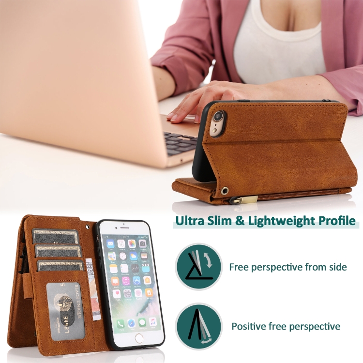 Skin-feel Crazy Horse Texture Zipper Wallet Bag Horizontal Flip Leather Case with Holder & Card Slots & Wallet & Lanyard For iPhone 6(Brown) Skin-feel Crazy Horse Texture Zipper Wallet Bag Horizontal Flip Leather Case with Holder & Card Slots & Wallet & Lanyard For iPhone 6(Brown)