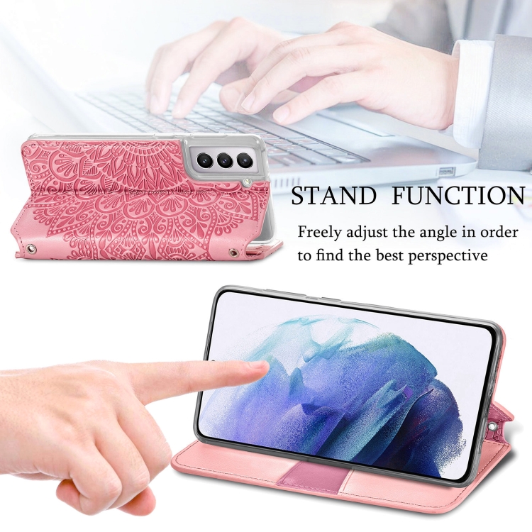 For Samsung Galaxy S21 5G Blooming Mandala Embossed Pattern Magnetic Horizontal Flip Leather Case with Holder & Card Slots & Wallet(Pink) For Samsung Galaxy S21 5G Blooming Mandala Embossed Pattern Magnetic Horizontal Flip Leather Case with Holder & Card Slots & Wallet(Pink)