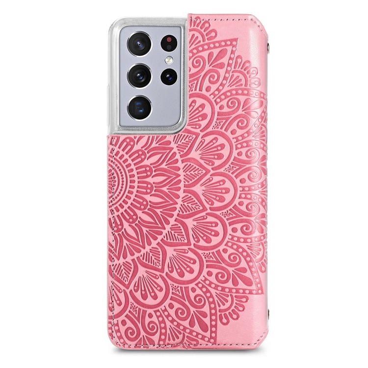 For Samsung Galaxy S21 Ultra 5G Blooming Mandala Embossed Pattern Magnetic Horizontal Flip Leather Case with Holder & Card Slots & Wallet(Pink) For Samsung Galaxy S21 Ultra 5G Blooming Mandala Embossed Pattern Magnetic Horizontal Flip Leather Case with Holder & Card Slots & Wallet(Pink)