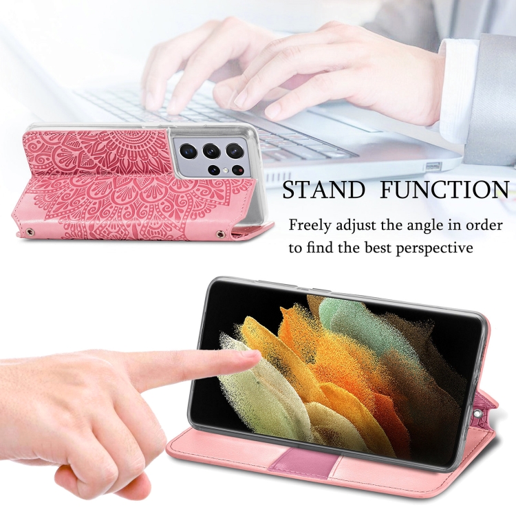 For Samsung Galaxy S21 Ultra 5G Blooming Mandala Embossed Pattern Magnetic Horizontal Flip Leather Case with Holder & Card Slots & Wallet(Pink) For Samsung Galaxy S21 Ultra 5G Blooming Mandala Embossed Pattern Magnetic Horizontal Flip Leather Case with Holder & Card Slots & Wallet(Pink)