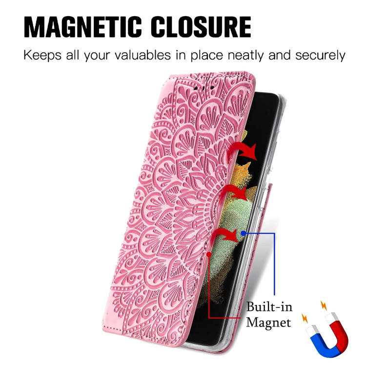 For Samsung Galaxy S21 Ultra 5G Blooming Mandala Embossed Pattern Magnetic Horizontal Flip Leather Case with Holder & Card Slots & Wallet(Pink) For Samsung Galaxy S21 Ultra 5G Blooming Mandala Embossed Pattern Magnetic Horizontal Flip Leather Case with Holder & Card Slots & Wallet(Pink)