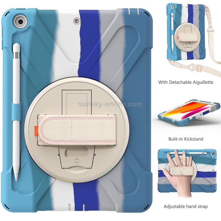 Shockproof Colorful Silicone + PC Protective Case with Holder & Shoulder Strap & Hand Strap For iPad 10.2 (2020) (Blue) Shockproof Colorful Silicone + PC Protective Case with Holder & Shoulder Strap & Hand Strap For iPad 10.2 (2020) (Blue)