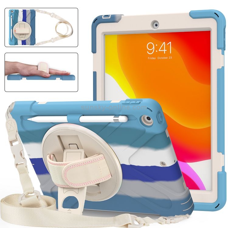 Shockproof Colorful Silicone + PC Protective Case with Holder & Shoulder Strap & Hand Strap For iPad 10.2 (2020) (Blue) Shockproof Colorful Silicone + PC Protective Case with Holder & Shoulder Strap & Hand Strap For iPad 10.2 (2020) (Blue)