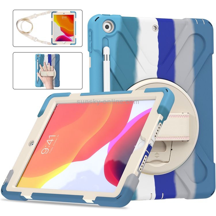 Shockproof Colorful Silicone + PC Protective Case with Holder & Shoulder Strap & Hand Strap For iPad 10.2 (2020) (Blue) Shockproof Colorful Silicone + PC Protective Case with Holder & Shoulder Strap & Hand Strap For iPad 10.2 (2020) (Blue)