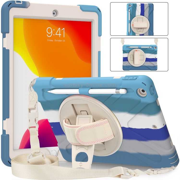 Shockproof Colorful Silicone + PC Protective Case with Holder & Shoulder Strap & Hand Strap For iPad 10.2 (2020) (Blue) Shockproof Colorful Silicone + PC Protective Case with Holder & Shoulder Strap & Hand Strap For iPad 10.2 (2020) (Blue)