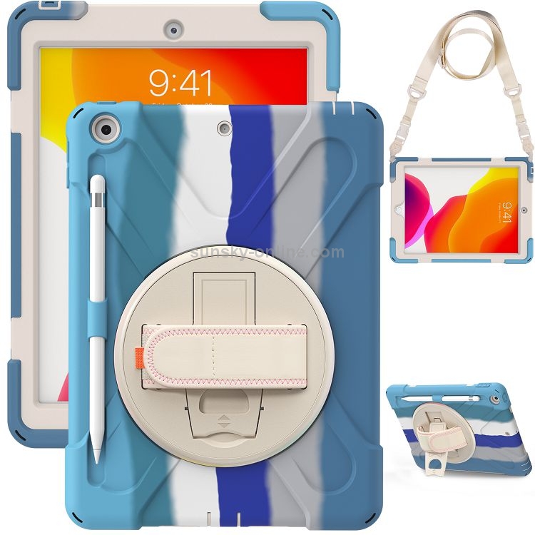 Shockproof Colorful Silicone + PC Protective Case with Holder & Shoulder Strap & Hand Strap For iPad 10.2 (2020) (Blue) Shockproof Colorful Silicone + PC Protective Case with Holder & Shoulder Strap & Hand Strap For iPad 10.2 (2020) (Blue)