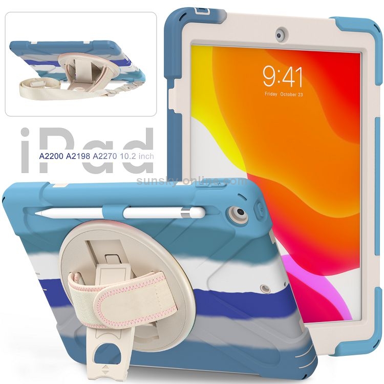 Shockproof Colorful Silicone + PC Protective Case with Holder & Shoulder Strap & Hand Strap For iPad 10.2 (2020) (Blue) Shockproof Colorful Silicone + PC Protective Case with Holder & Shoulder Strap & Hand Strap For iPad 10.2 (2020) (Blue)