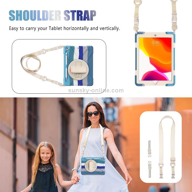Shockproof Colorful Silicone + PC Protective Case with Holder & Shoulder Strap & Hand Strap For iPad 10.2 (2020) (Blue) Shockproof Colorful Silicone + PC Protective Case with Holder & Shoulder Strap & Hand Strap For iPad 10.2 (2020) (Blue)