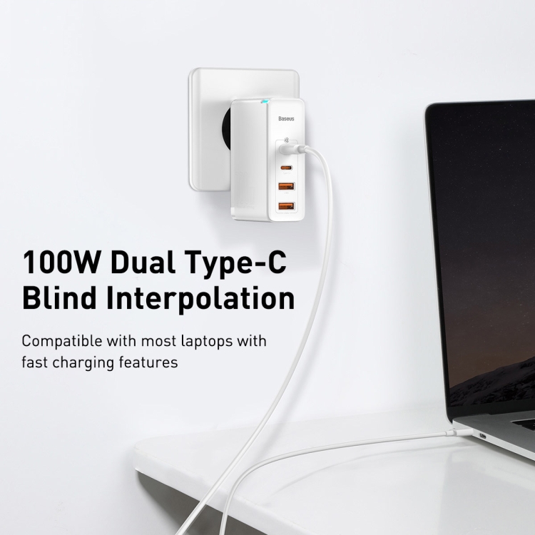 Baseus CCGAN2P-L02 GaN2 Pro 100W 2 x USB + 2 x Type-C Ports Quick Charger with Type-C Cable, EU Plug(White) Baseus CCGAN2P-L02 GaN2 Pro 100W 2 x USB + 2 x Type-C Ports Quick Charger with Type-C Cable, EU Plug(White)