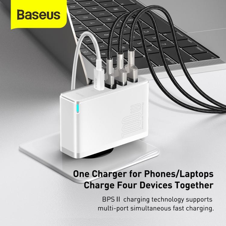 Baseus CCGAN2P-L02 GaN2 Pro 100W 2 x USB + 2 x Type-C Ports Quick Charger with Type-C Cable, EU Plug(White) Baseus CCGAN2P-L02 GaN2 Pro 100W 2 x USB + 2 x Type-C Ports Quick Charger with Type-C Cable, EU Plug(White)
