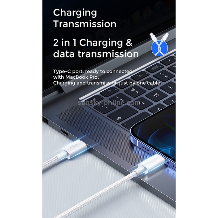JOYROOM S-2024M5 2.4A PD USB-C / Type-C to 8 Pin Charging + Transmission Nylon Braided Data Cable, Cable Length: 2m JOYROOM S-2024M5 2.4A PD USB-C / Type-C to 8 Pin Charging + Transmission Nylon Braided Data Cable, Cable Length: 2m