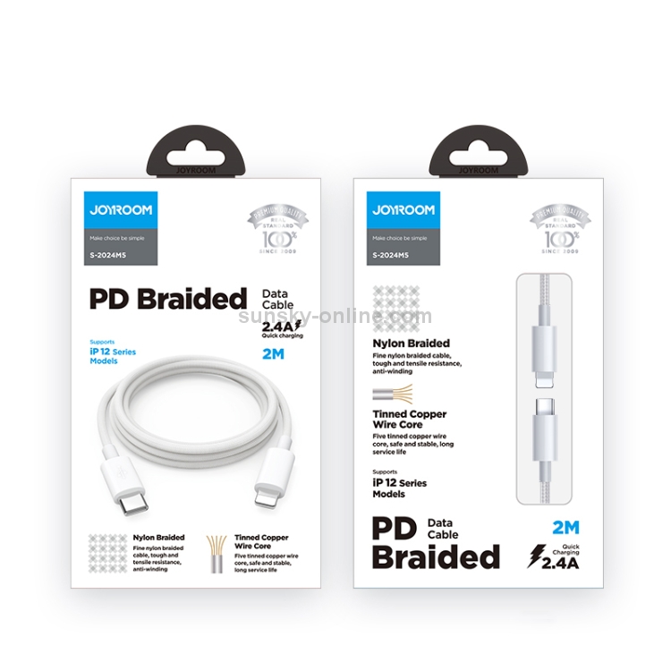 JOYROOM S-2024M5 2.4A PD USB-C / Type-C to 8 Pin Charging + Transmission Nylon Braided Data Cable, Cable Length: 2m JOYROOM S-2024M5 2.4A PD USB-C / Type-C to 8 Pin Charging + Transmission Nylon Braided Data Cable, Cable Length: 2m