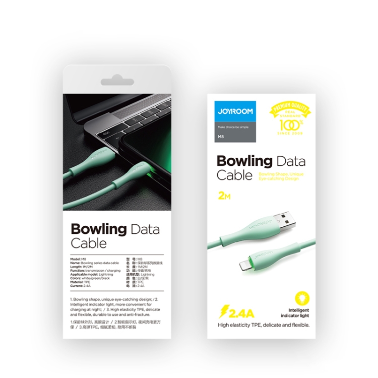 JOYROOM S-2030M8 M8 Bowling Series 2.4A USB to 8 Pin TPE Charging Transmission Data Cable, Cable Length:2m(Green) JOYROOM S-2030M8 M8 Bowling Series 2.4A USB to 8 Pin TPE Charging Transmission Data Cable, Cable Length:2m(Green)