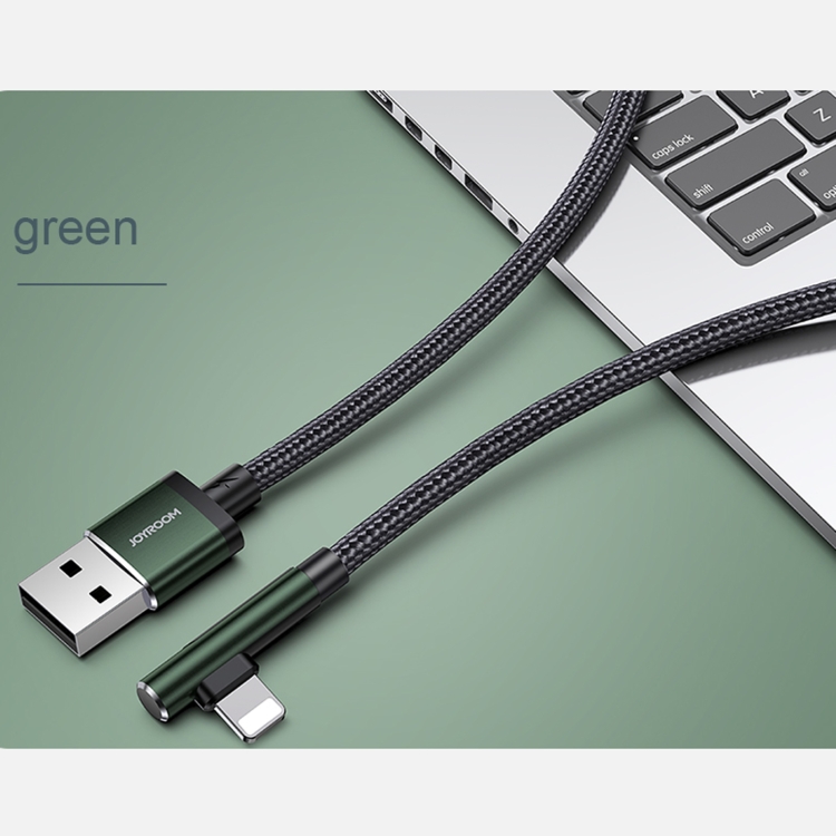 JOYROOM S-1230N4 3A 8 Pin Gaming Angle Head Fast Charging Data Cable, Length: 1.2m(Black Green) JOYROOM S-1230N4 3A 8 Pin Gaming Angle Head Fast Charging Data Cable, Length: 1.2m(Black Green)