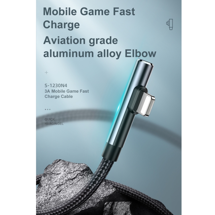 JOYROOM S-1230N4 3A 8 Pin Gaming Angle Head Fast Charging Data Cable, Length: 1.2m(Black Green) JOYROOM S-1230N4 3A 8 Pin Gaming Angle Head Fast Charging Data Cable, Length: 1.2m(Black Green)
