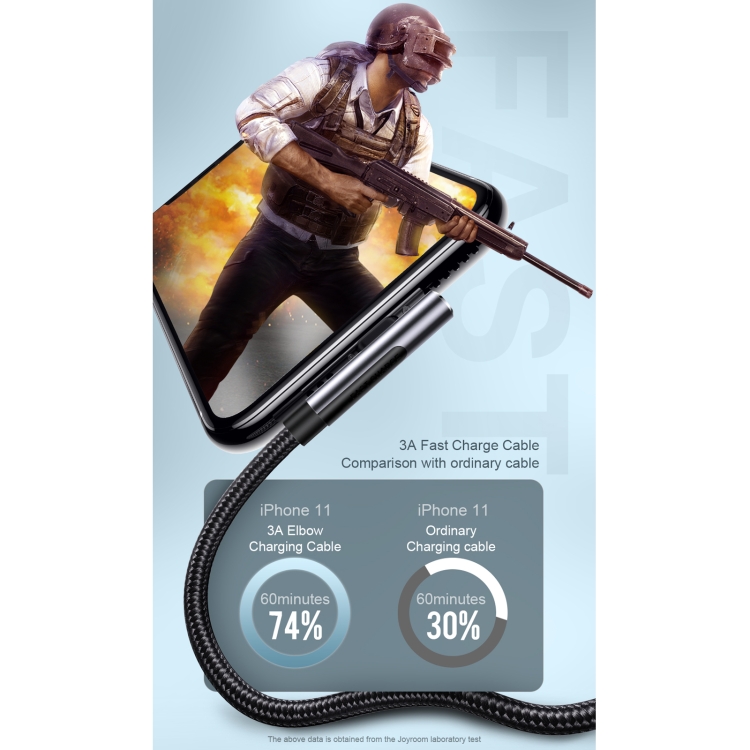 JOYROOM S-1230N4 3A 8 Pin Gaming Angle Head Fast Charging Data Cable, Length: 1.2m(Black Green) JOYROOM S-1230N4 3A 8 Pin Gaming Angle Head Fast Charging Data Cable, Length: 1.2m(Black Green)