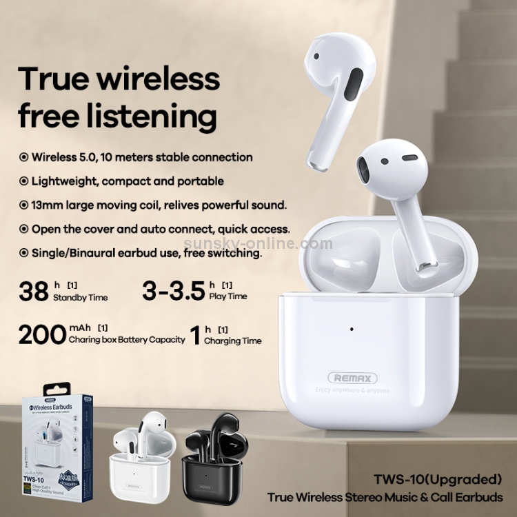 Remax TWS-10 Bluetooth 5.0 True Wireless Stereo Music Earphone(Black) Remax TWS-10 Bluetooth 5.0 True Wireless Stereo Music Earphone(Black)