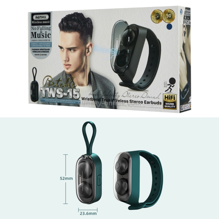 Remax TWS-15 Bluetooth 5.0 Portable Wristband Style True Wireless Stereo Earphone(Green) Remax TWS-15 Bluetooth 5.0 Portable Wristband Style True Wireless Stereo Earphone(Green)