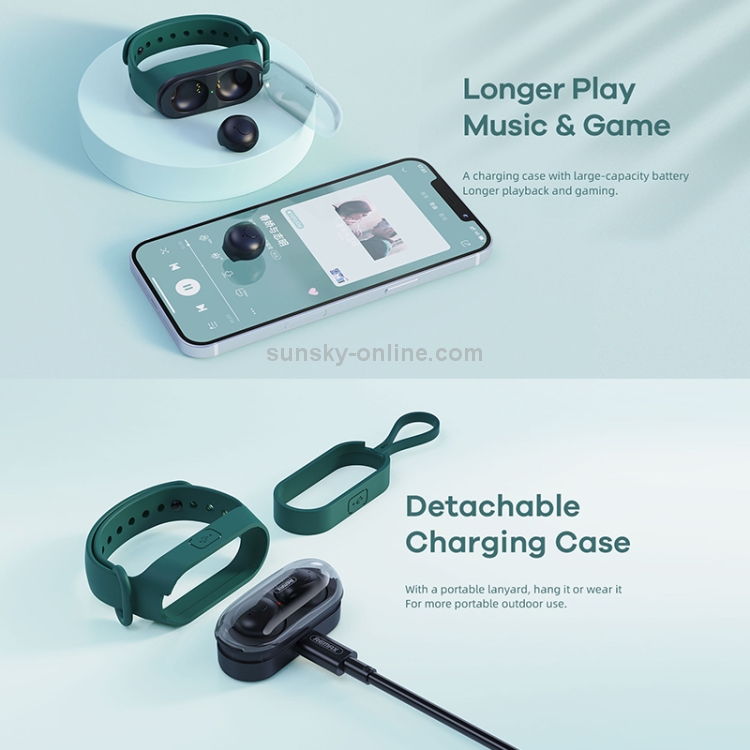 Remax TWS-15 Bluetooth 5.0 Portable Wristband Style True Wireless Stereo Earphone(Green) Remax TWS-15 Bluetooth 5.0 Portable Wristband Style True Wireless Stereo Earphone(Green)