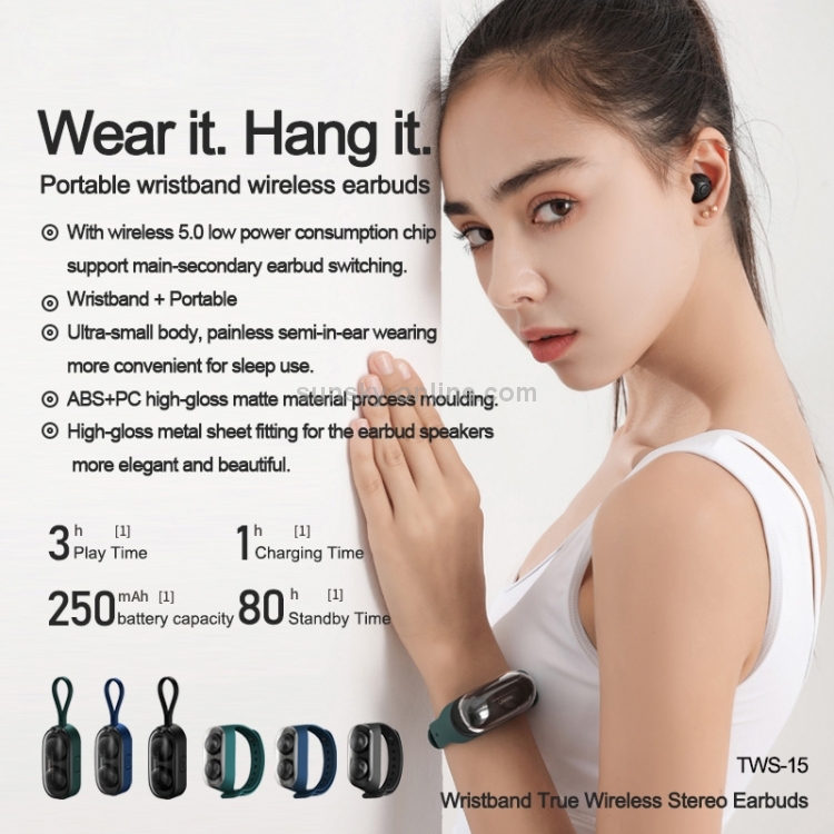 Remax TWS-15 Bluetooth 5.0 Portable Wristband Style True Wireless Stereo Earphone(Green) Remax TWS-15 Bluetooth 5.0 Portable Wristband Style True Wireless Stereo Earphone(Green)
