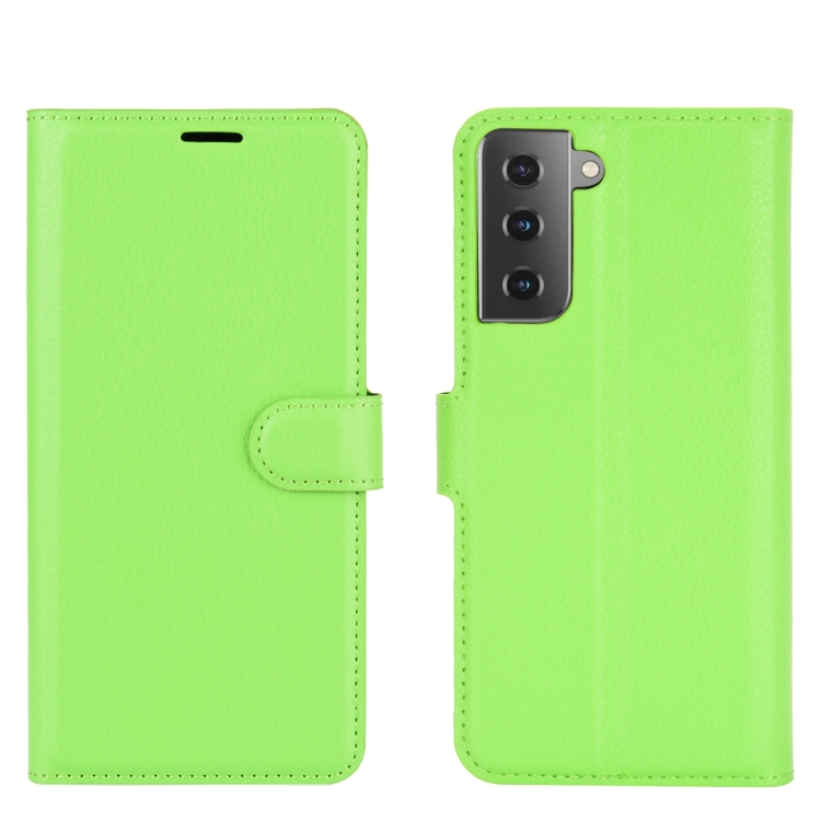 SUNSKY - Para Samsung Galaxy S21 + 5G Litchi Texture Horizontal Flip Capa  Protetora com Suporte e Slots de Cartão e Carteira (Verde)