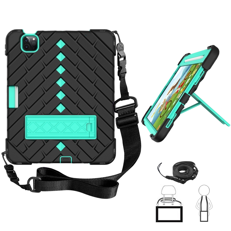 Shockproof Rhombus Robot PC + Silicone Protective Case with Holder & Shoulder Strap For iPad Air 2022 / 2020 10.9(Black+Mint Green) Shockproof Rhombus Robot PC + Silicone Protective Case with Holder & Shoulder Strap For iPad Air 2022 / 2020 10.9(Black+Mint Green)