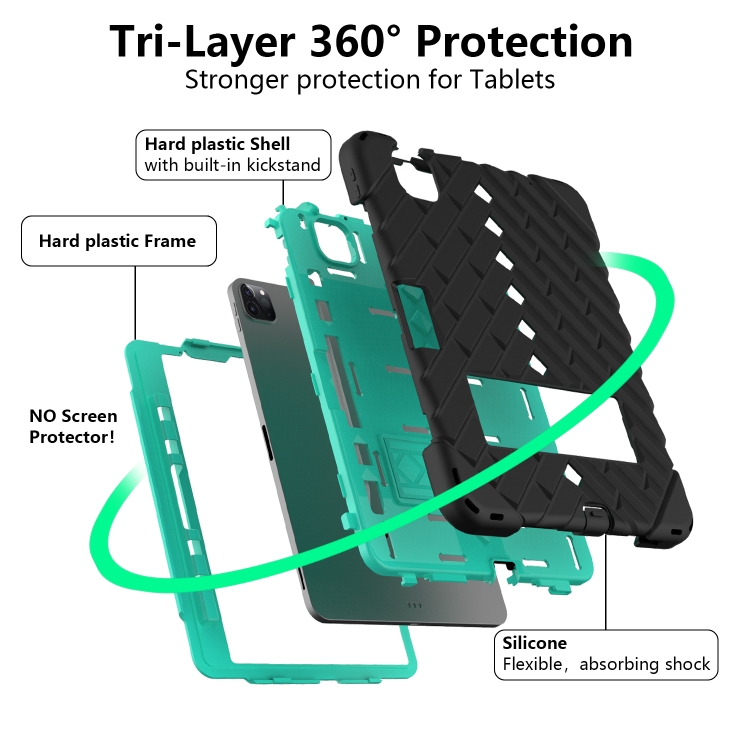 Shockproof Rhombus Robot PC + Silicone Protective Case with Holder & Shoulder Strap For iPad Air 2022 / 2020 10.9(Black+Mint Green) Shockproof Rhombus Robot PC + Silicone Protective Case with Holder & Shoulder Strap For iPad Air 2022 / 2020 10.9(Black+Mint Green)