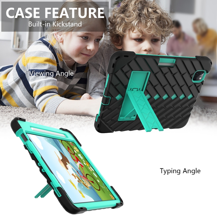 Shockproof Rhombus Robot PC + Silicone Protective Case with Holder & Shoulder Strap For iPad Air 2022 / 2020 10.9(Black+Mint Green) Shockproof Rhombus Robot PC + Silicone Protective Case with Holder & Shoulder Strap For iPad Air 2022 / 2020 10.9(Black+Mint Green)