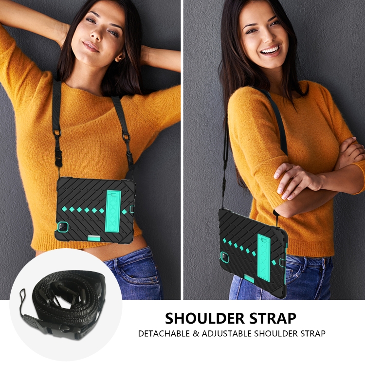 Shockproof Rhombus Robot PC + Silicone Protective Case with Holder & Shoulder Strap For iPad Air 2022 / 2020 10.9(Black+Mint Green) Shockproof Rhombus Robot PC + Silicone Protective Case with Holder & Shoulder Strap For iPad Air 2022 / 2020 10.9(Black+Mint Green)