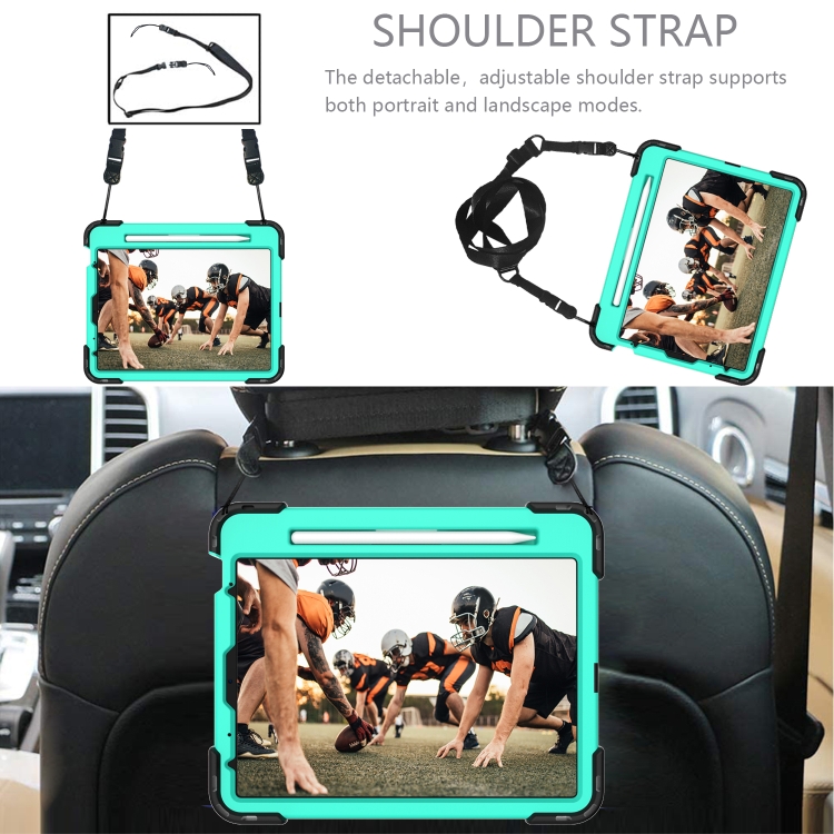 Shockproof Rhombus Robot PC + Silicone Protective Case with Holder & Shoulder Strap For iPad Air 2022 / 2020 10.9(Black+Mint Green) Shockproof Rhombus Robot PC + Silicone Protective Case with Holder & Shoulder Strap For iPad Air 2022 / 2020 10.9(Black+Mint Green)