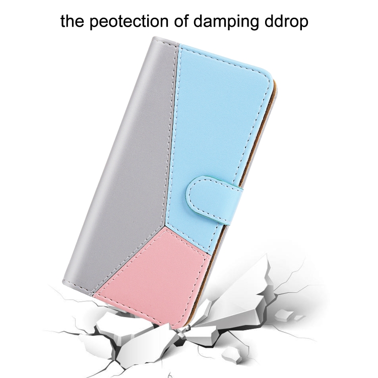 For iPhone 11 Pro Tricolor Stitching Horizontal Flip TPU + PU Leather Case with Holder & Card Slots & Wallet(Grey)