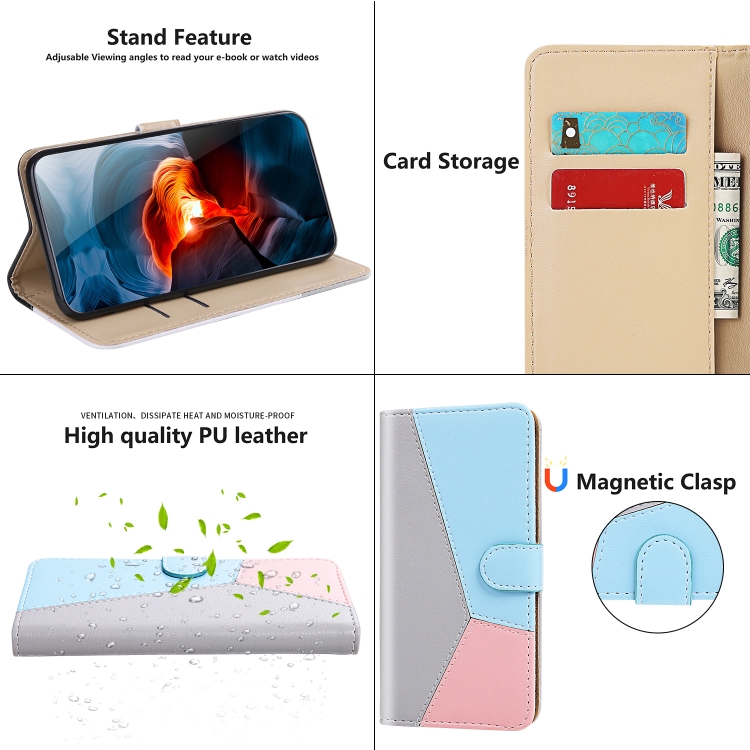 For iPhone 11 Pro Tricolor Stitching Horizontal Flip TPU + PU Leather Case with Holder & Card Slots & Wallet(Grey)
