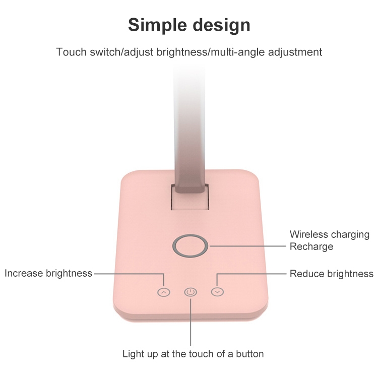 T01 10W Multi-function Aluminum Alloy Folding Touch Desk Lamp Mobile Phone Wireless Charger(Pink)