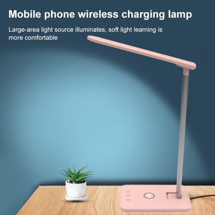 T01 10W Multi-function Aluminum Alloy Folding Touch Desk Lamp Mobile Phone Wireless Charger(Pink)