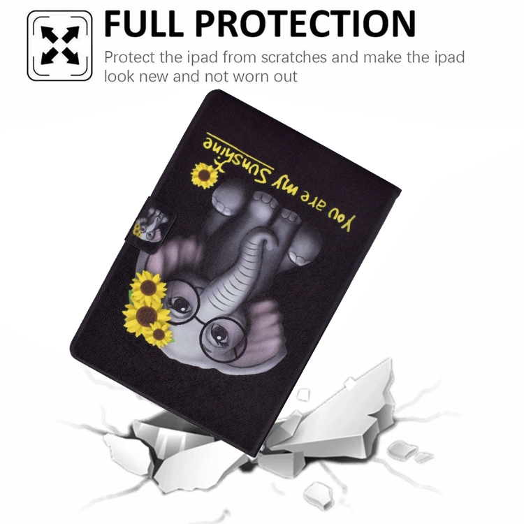 Electric Pressed TPU Colored Drawing Horizontal Flip Leather Case with Holder & Pen Slot For iPad 10.2 (2019) / (2020) & iPad Air (2019) (Flower Elephant)